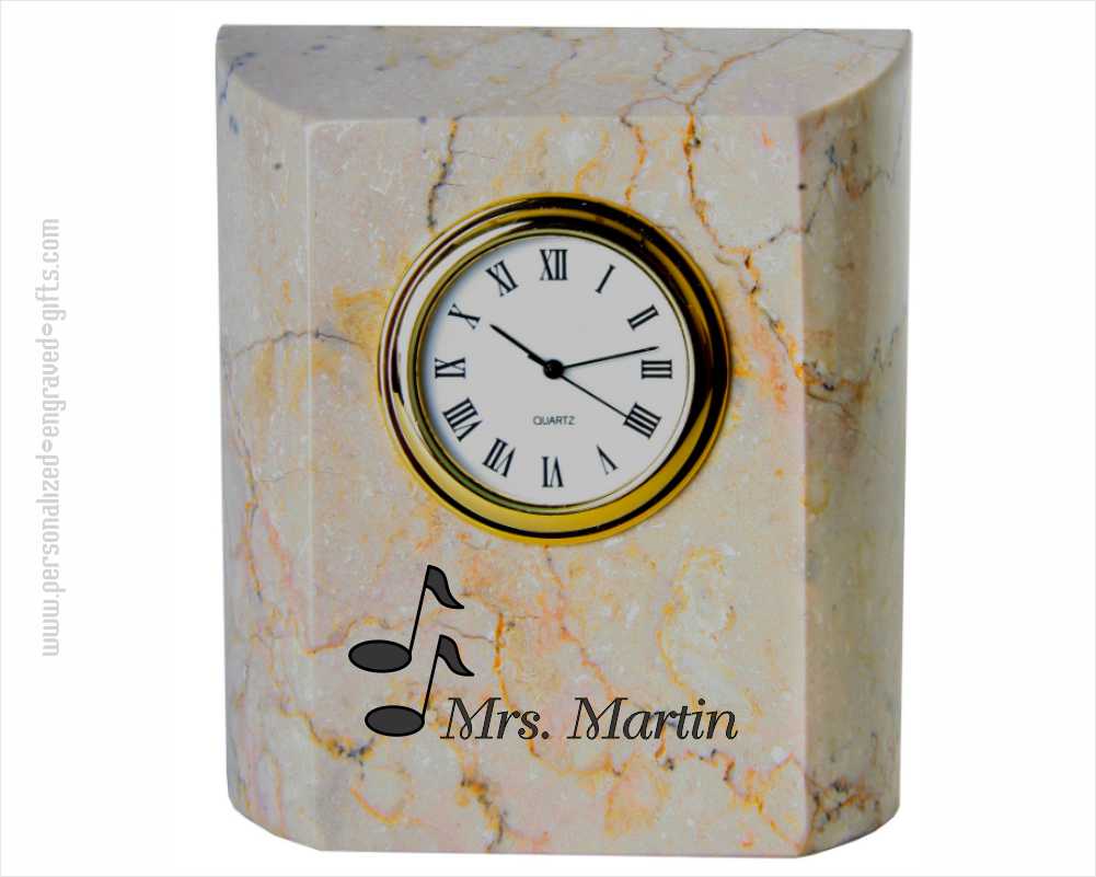 Engraved Botticino Marble Mini Column Clock