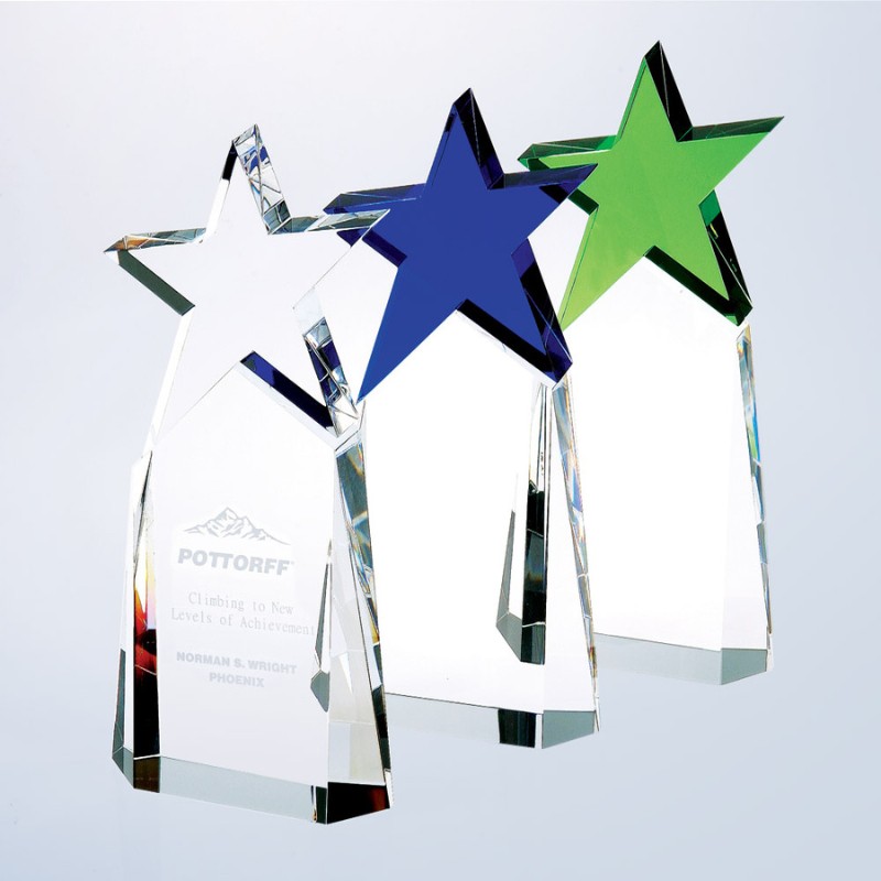 Engraved Brilliant Colored Optic Crystal Star Awards