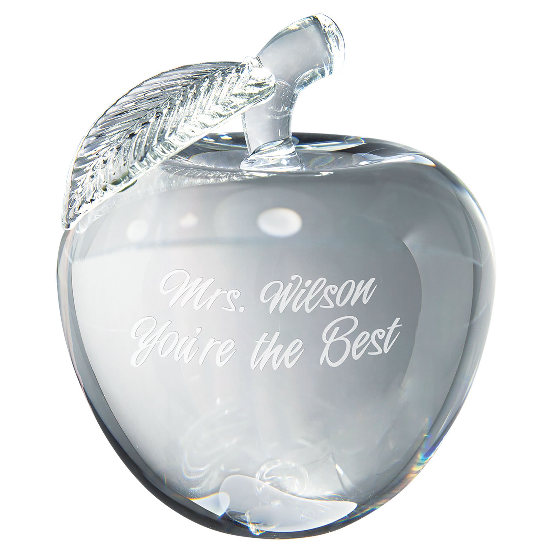 Personalized Crystal Apple with Frosted Stem and Leaf