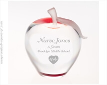 Personalized Crystal Reflective Apple with Frosted Stem and Leaf