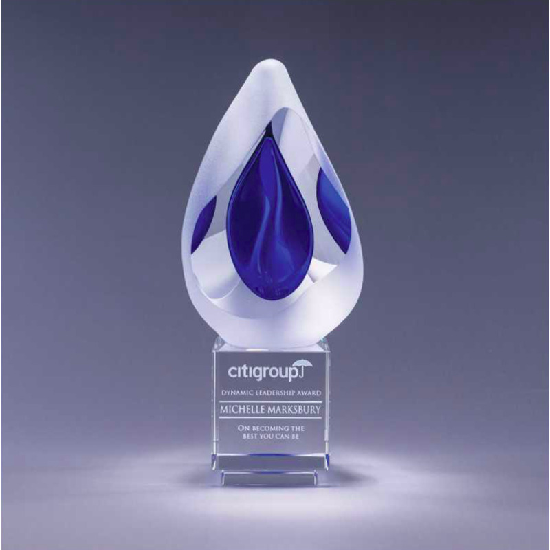 Engraved Crystal Art Glass Blue Flame Award Atmospheric