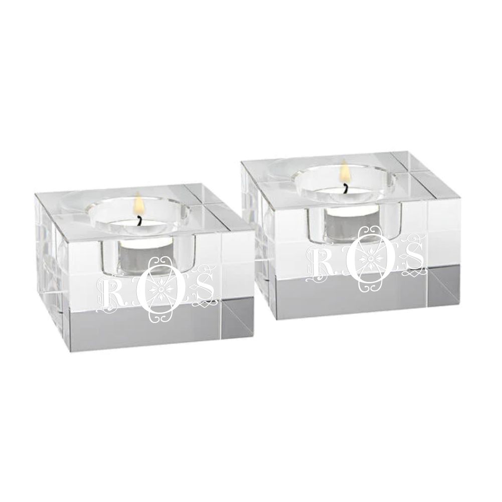 Engraved Crystal Candle Block Pair
