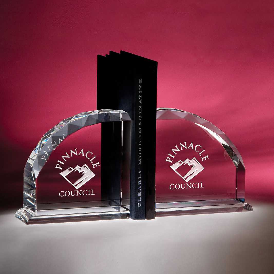 Engraved Starphire Faceted Crystal Bookends 5 x 5inch