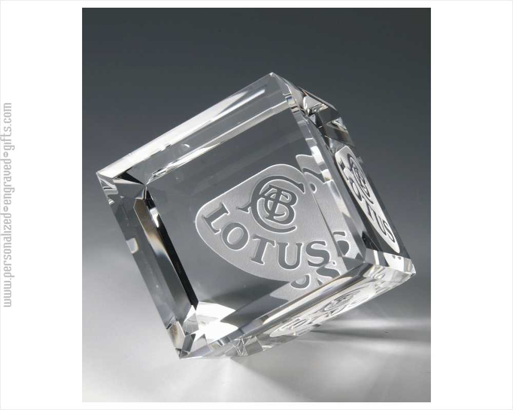 Beveled Cube Crystal Custom Engraved Paperweight