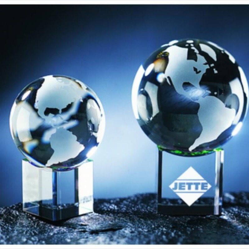 Engraved Crystal Earth Globe on Concave Base