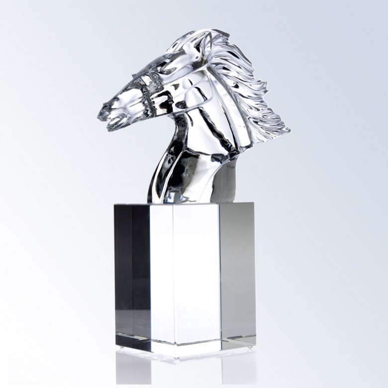 Engraved Crystal Flaming Horse Head 12inch Award