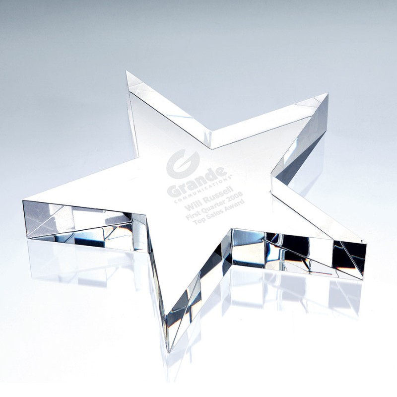 Engraved Crystal Flat Star Award - Paperweight