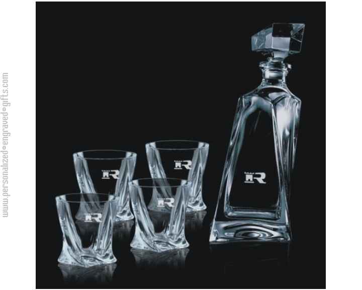 Engraved Crystal Gift Set 4 Rocks Glasses with Phelps Decanter