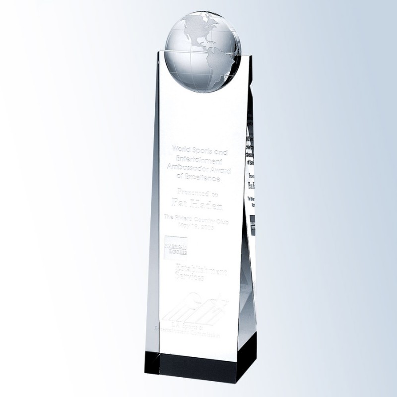 Engraved Crystal Globe Pedestal Award