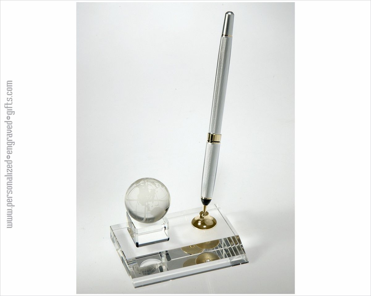 Engraved Crystal Globe Pen Set