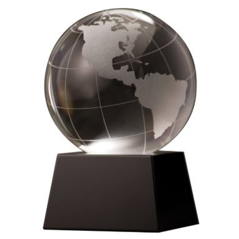 Engraved Crystal Globe on Black Base