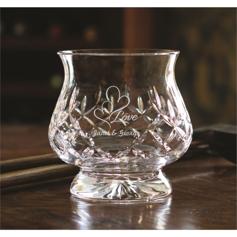 Engraved Cut Crystal Hurricane Vase - Candle