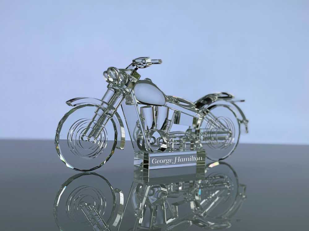 Engraved Crystal Motorcycle Award Figurine