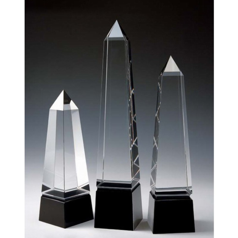 Engraved Crystal Obelisk Award with Black Base
