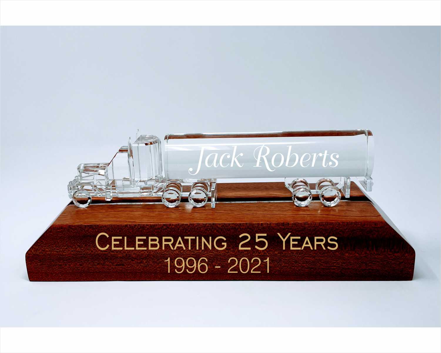 Engraved Crystal Oil Truck Award