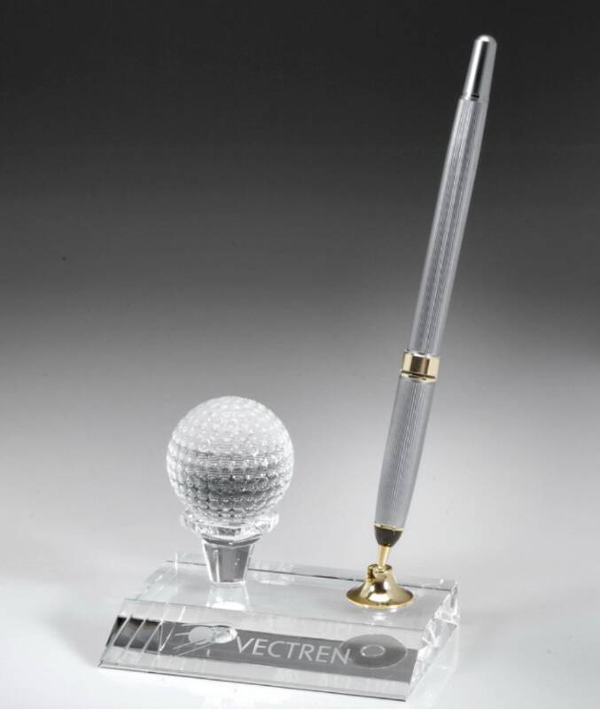 Engraved Crystal Pen Set with Golf Ball