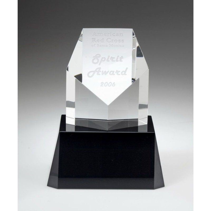 Engraved Crystal Pentagon Tower Award on Black Base