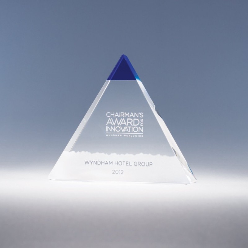 Engraved Crystal Pyramid with Blue Summit