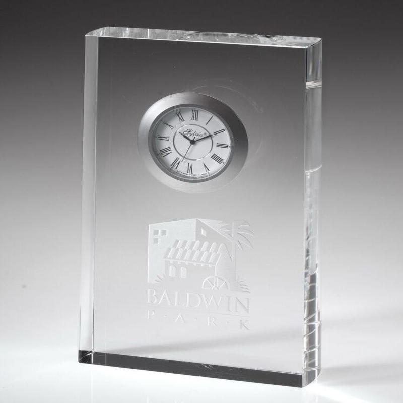 Engraved Crystal Rectangle Block Clock Ella