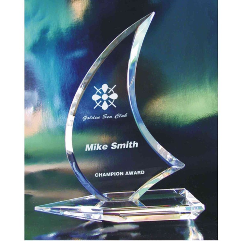 Engraved Crystal Single Sail Sailboat Award