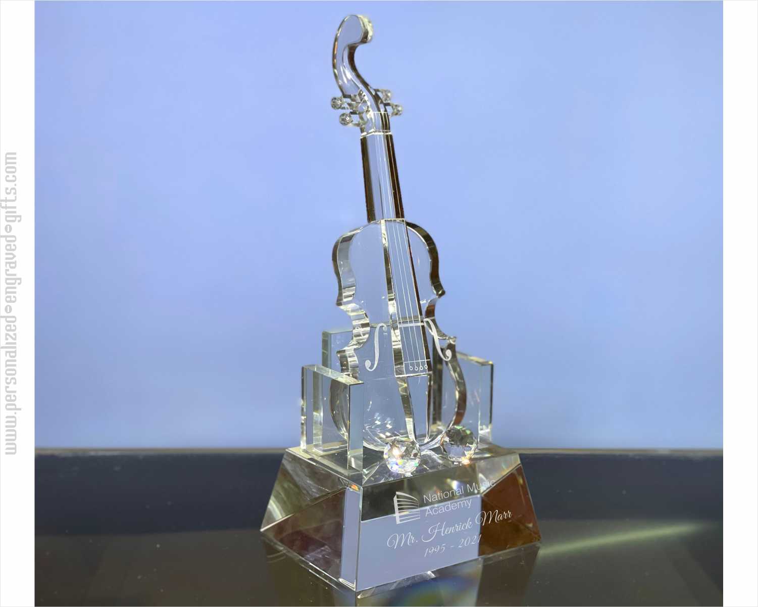 Engraved Crystal Violin or Cello Award on Solid Crystal Base, Encore