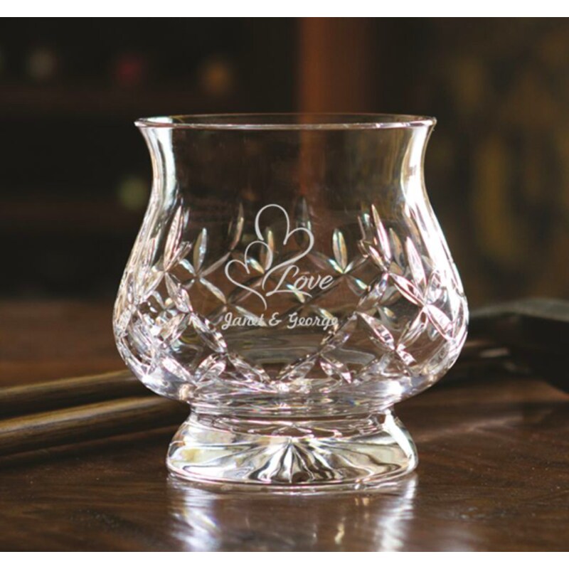 Engraved Cut Crystal Hurricane Vase - Candle