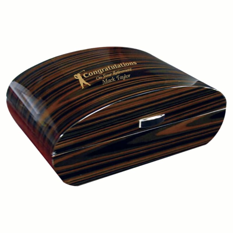 Engraved Deco Styled Humidor with Arc Shaped Lid Chrysler