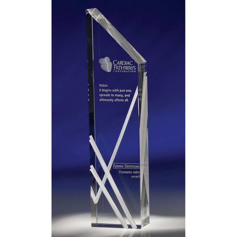 Engraved Diagonal Crystal Tower Award