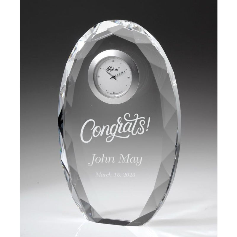 Engraved Faceted Oval Crystal Clock
