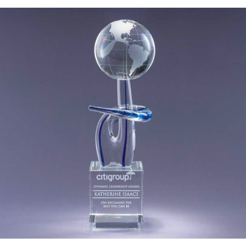 Engraved Free Form Art Glass Globe Award