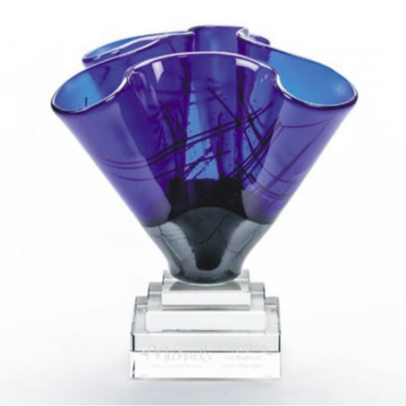 Engraved Free Form Blue Art Glass Bebe