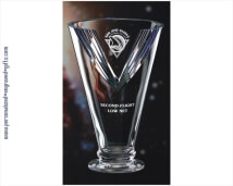 Unique Crystal Trophy Vase with Deep V Mitered Cut