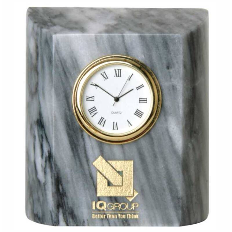 Engraved Grey Marble Mini Column Clock