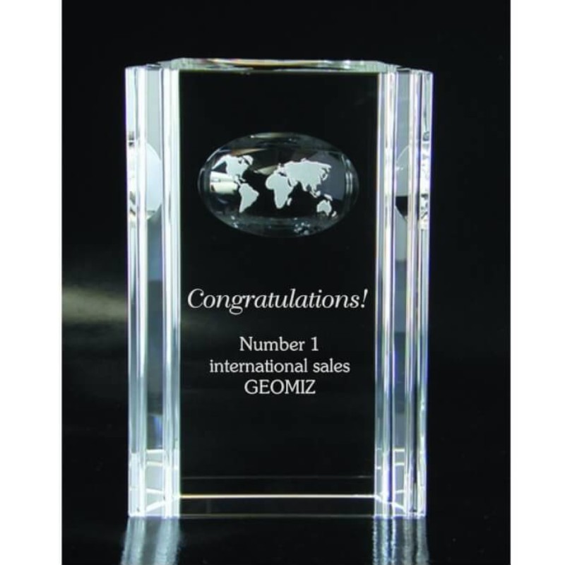 Engraved Grooved World Crystal Award