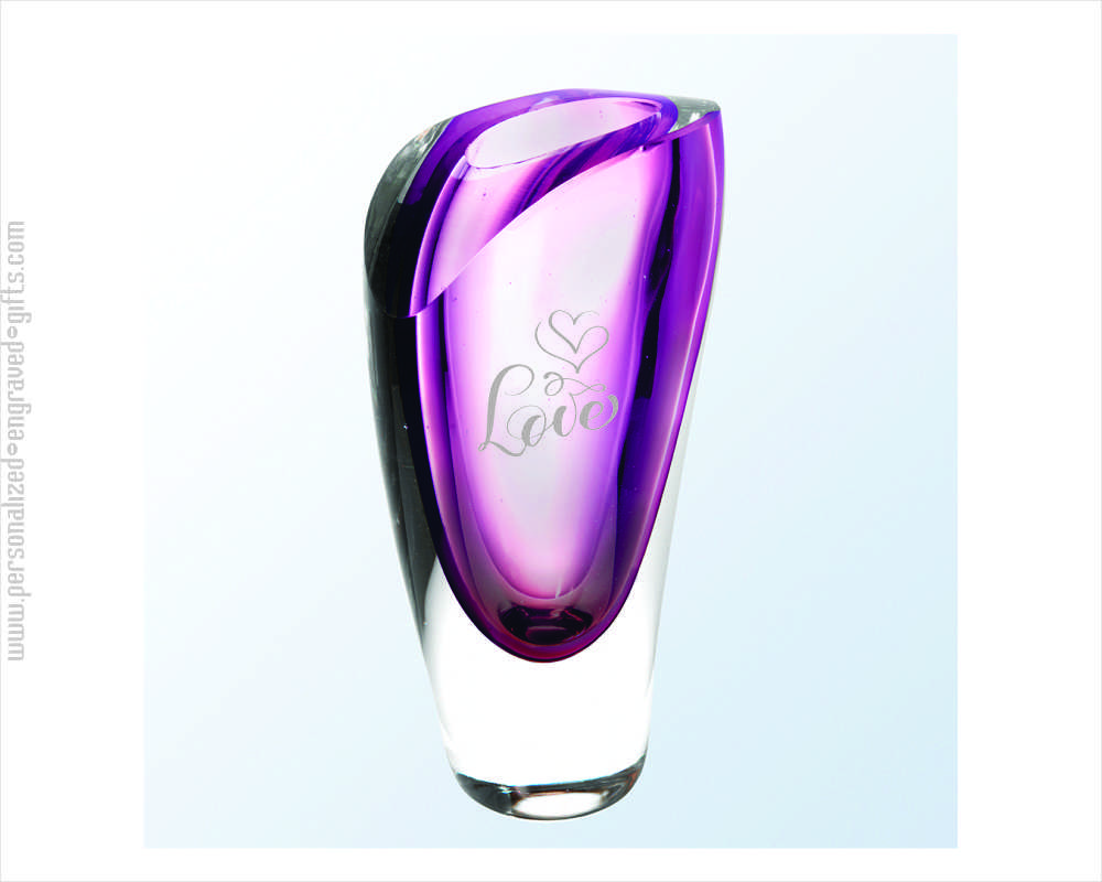Personalized Engraved Lyla Art Glass Vase in Purple