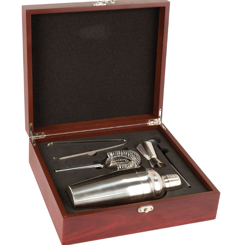 Engraved Martini Gift Set in Rosewood Finish Box