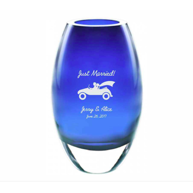 Engraved Midnight Blue Crystal 9 Inch Vase - The Kia