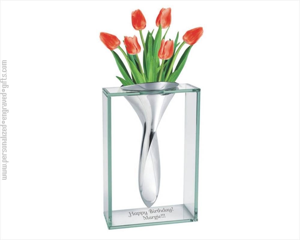 Engraved Contemporary Chrome and Glass Vase – Twist