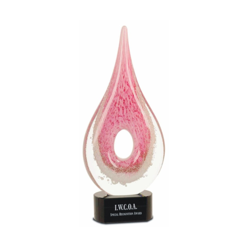Engraved Pink Raindrop Award with Black Engraved Base