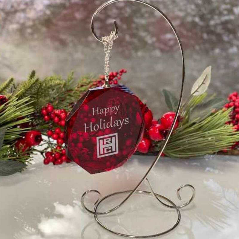 Personalized Engraved Red Crystal Octagon Ornament Engraved for the Holidays