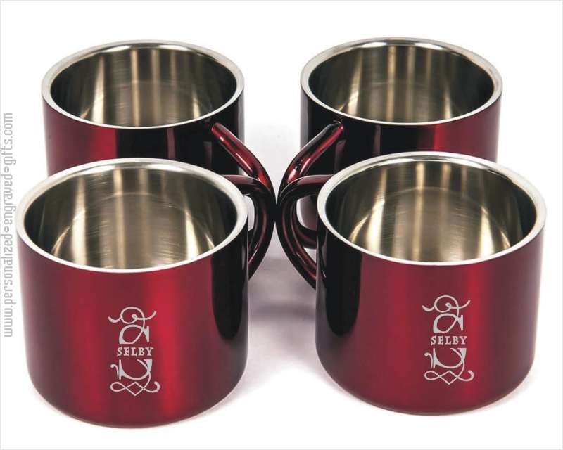 Personalized Red Stainless Steel Espresso Shot Glasses
