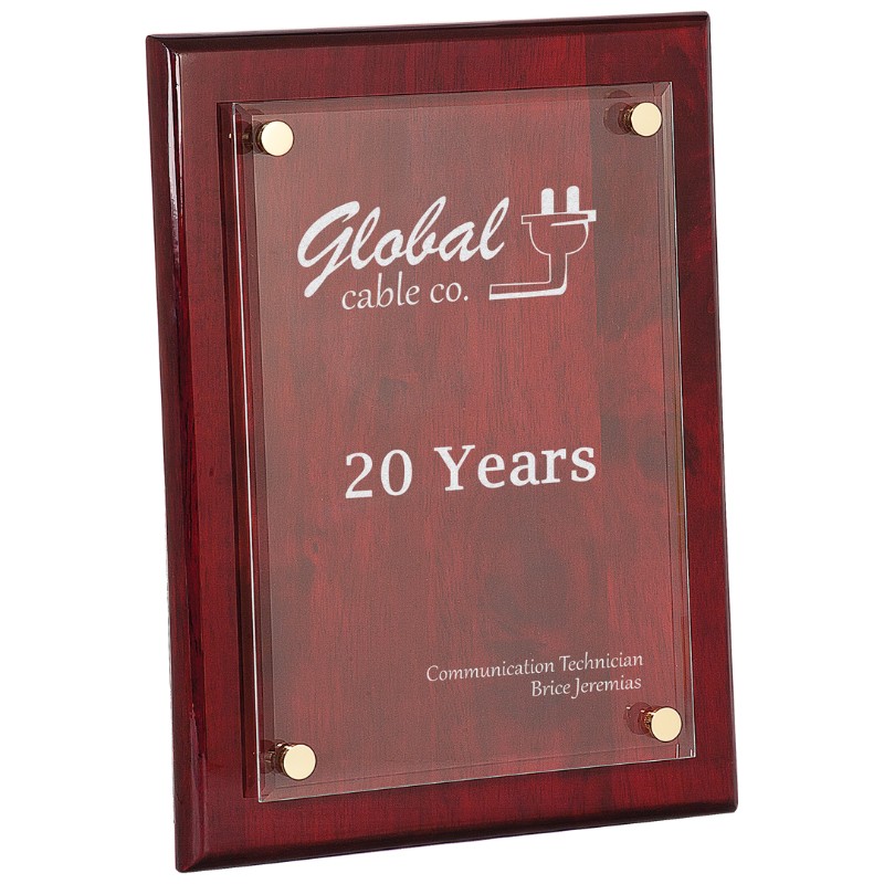 Engraved Rosewood Piano Finish Plaque with Floating Glass