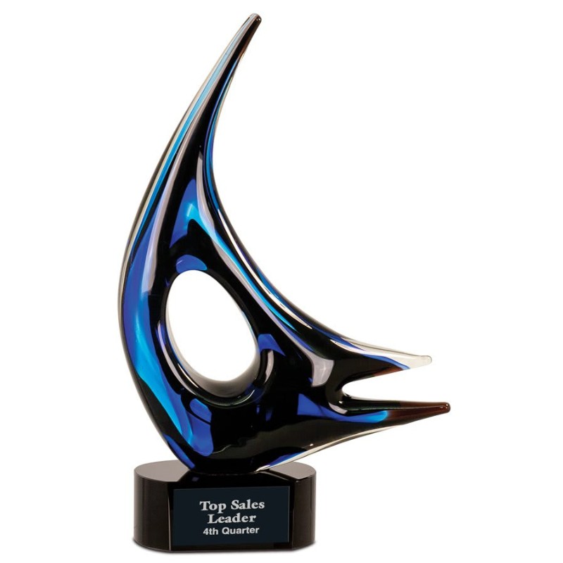 Engraved Sailboat Award - Abstract Blue Sail