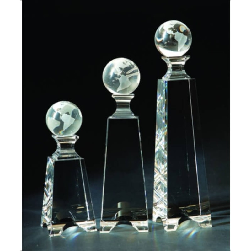 Engraved Crystal Globe on Tapered Towers