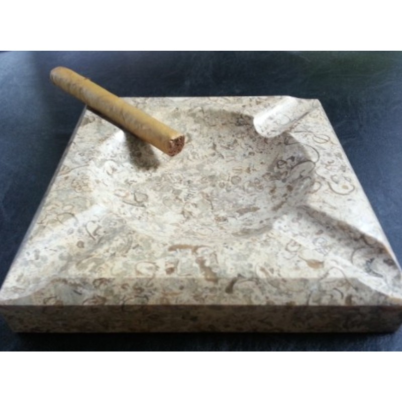 Engraved Square Fossil Stone Ashtray - Bomba