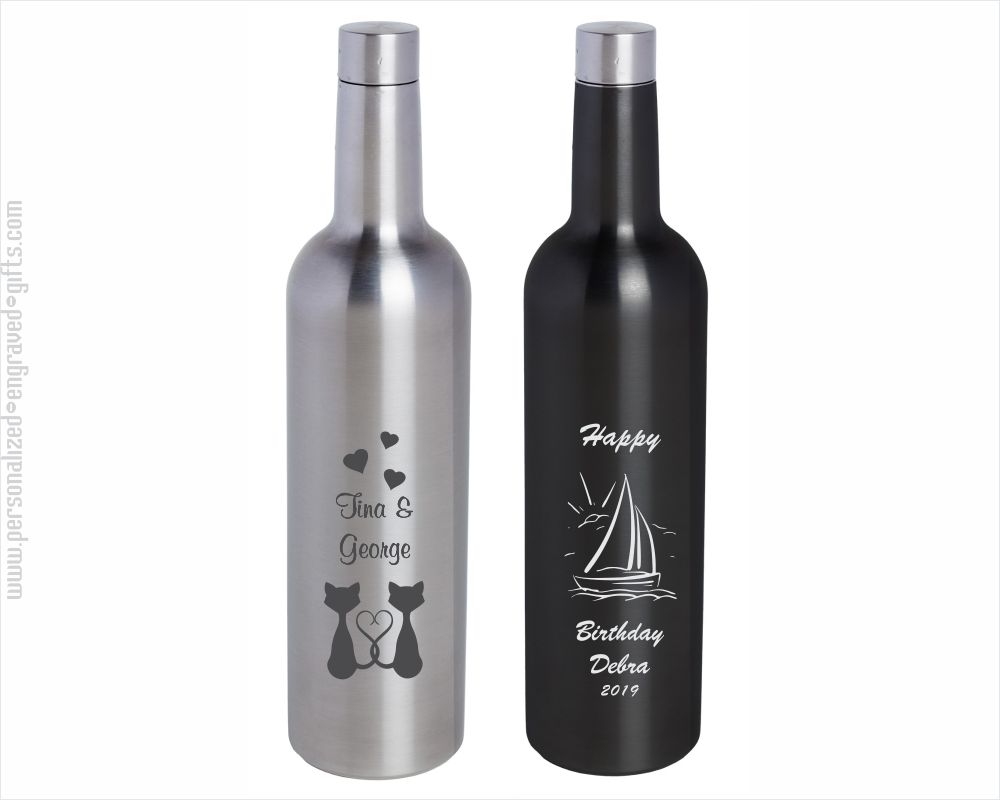 Bordeaux Wine Bottle Shaped Stainless Steel Flask Laser Engraved