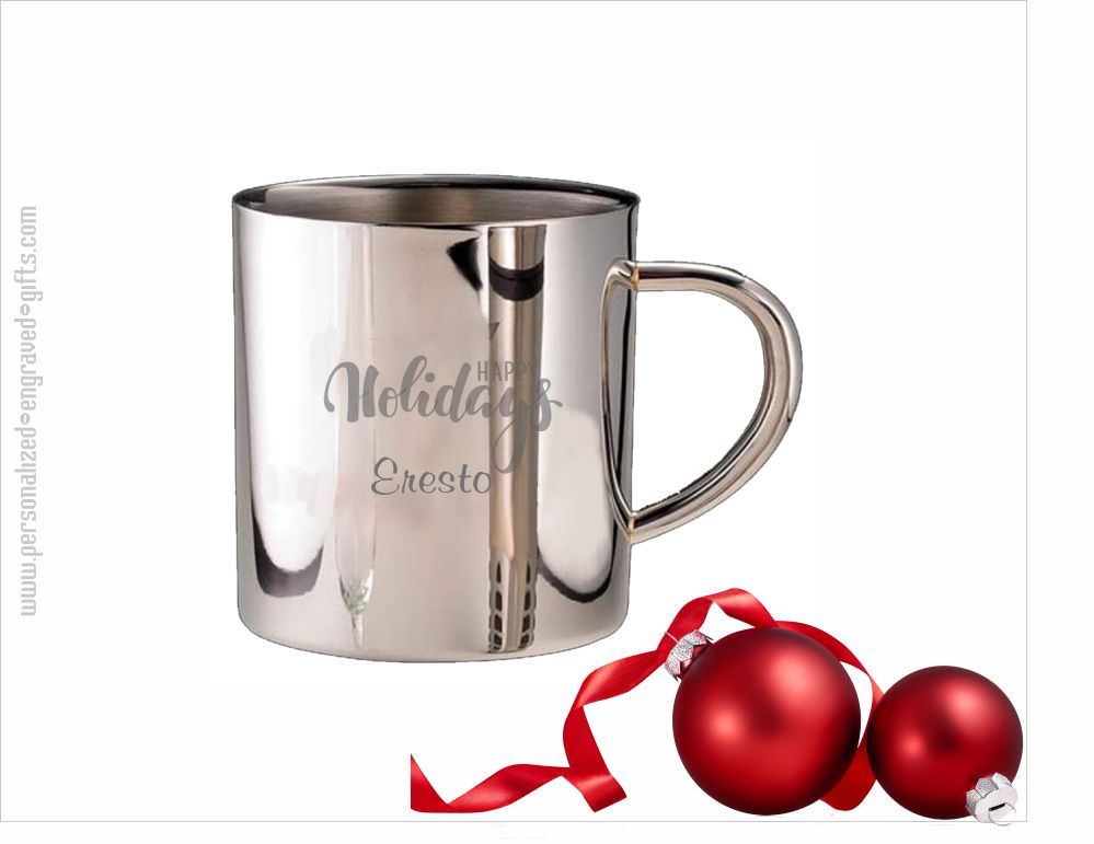 Holiday Engraved Stainless Steel Coffee Cup Argent
