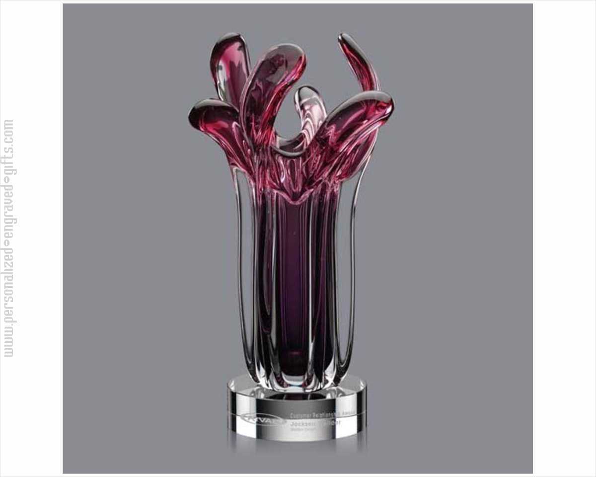 Engraved Purple Art Glass Award Iris