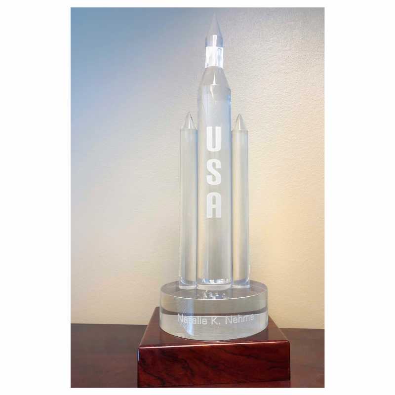 Engraved 18 inch Large Crystal Rocket Award