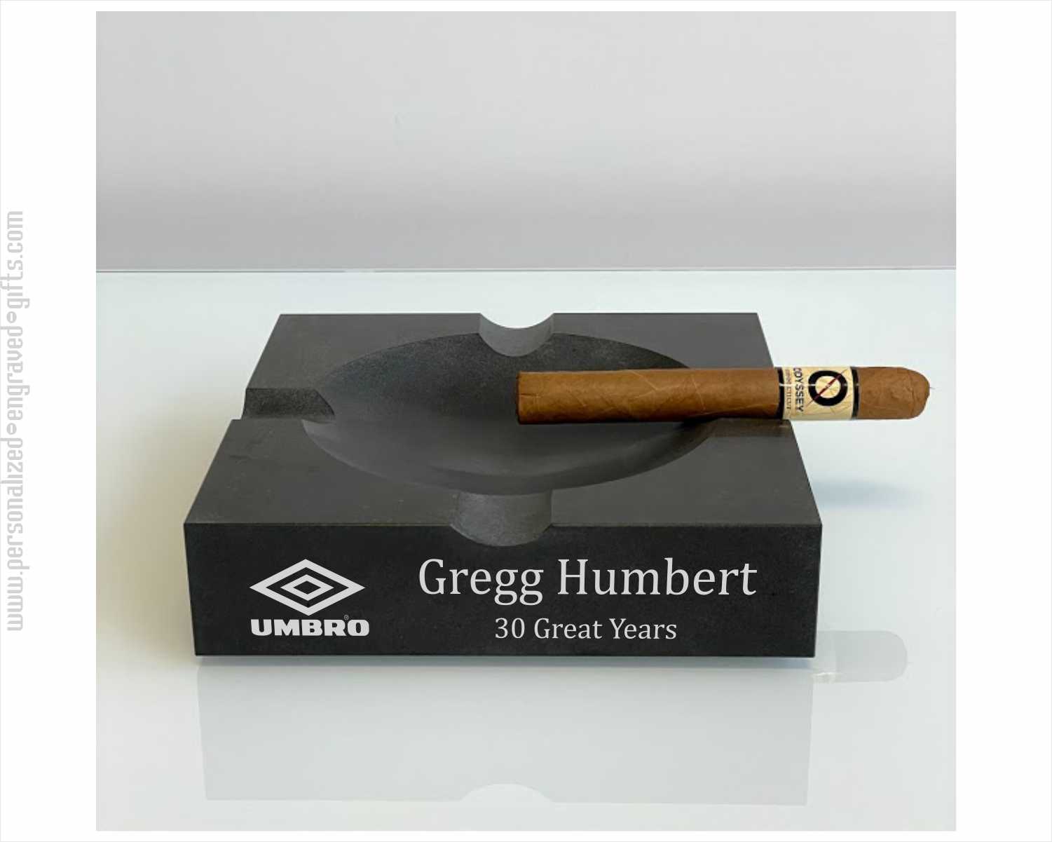 Chairman of the Board Engraved Matte Finished Black Marble Ashtray